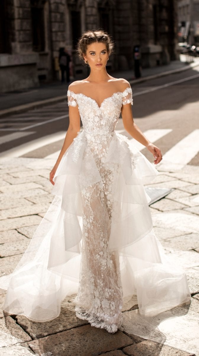 Wedding dress with overskirt