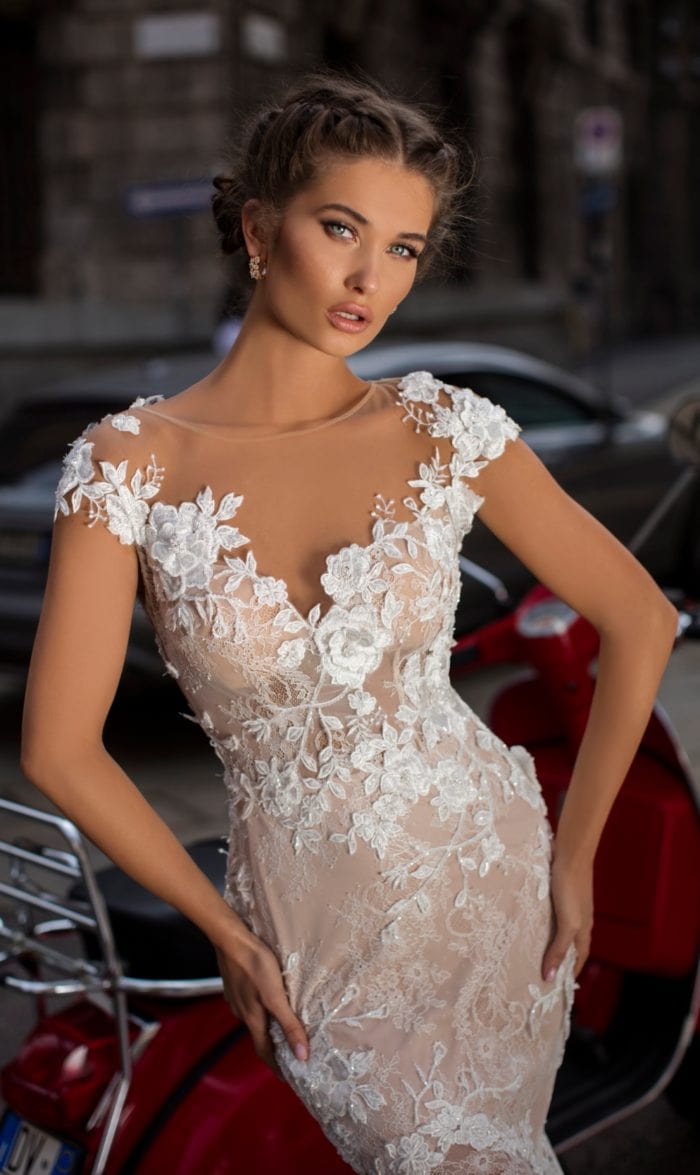 Wedding dress with Illusion neckline