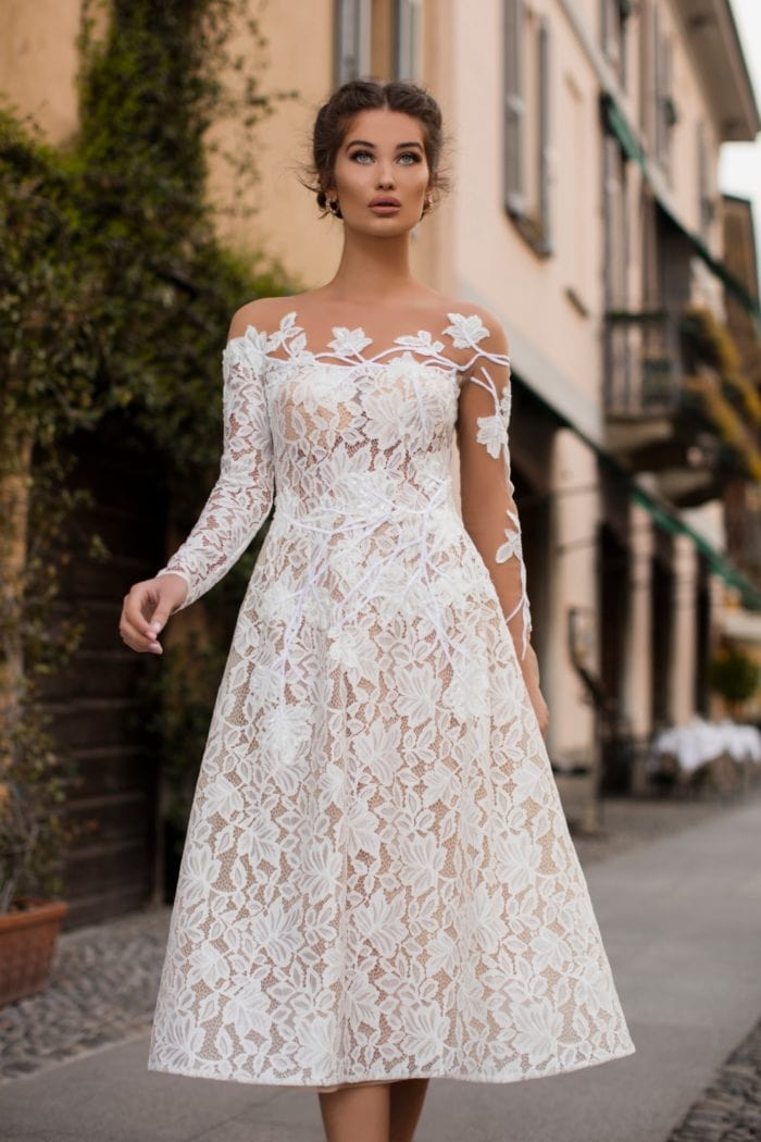 Long sleeve short wedding dress