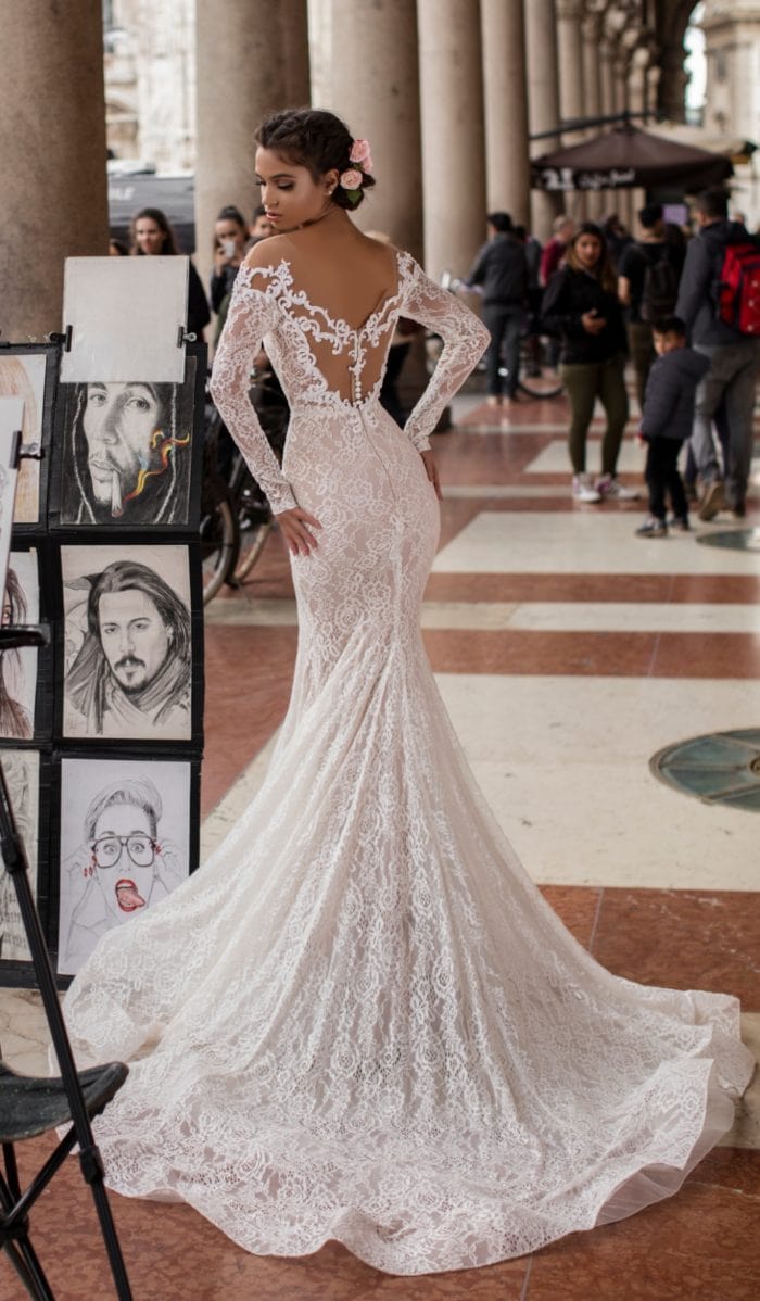 Long sleeve wedding dress with back details