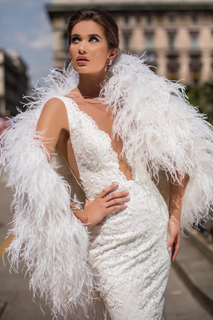 Feather boa wedding dress