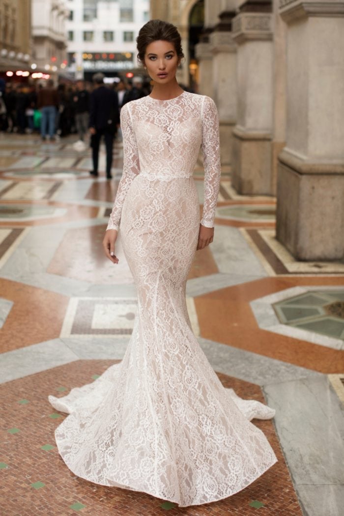 Long sleeve lace mermaid wedding dress