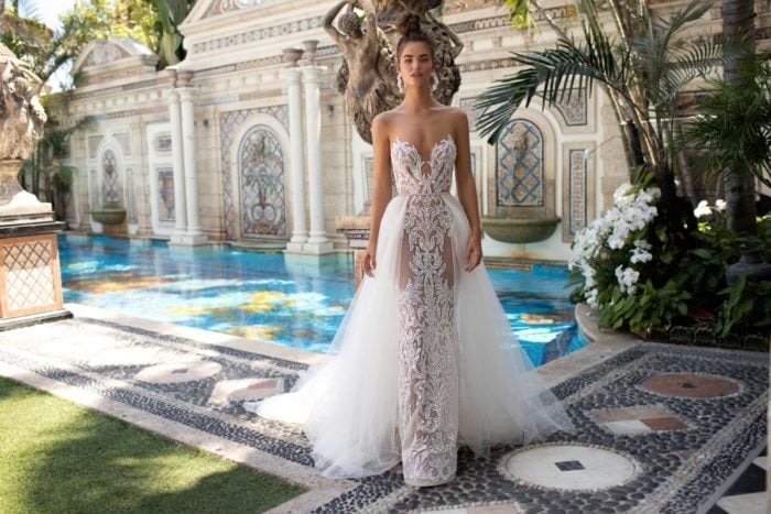 Berta Designer Wedding Dresses with overskirt