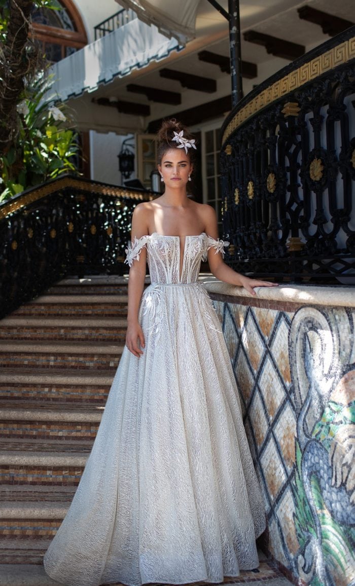 Wedding dress with full skirt and off the shoulder detail | 2019 Spring Bridal Collection by Berta