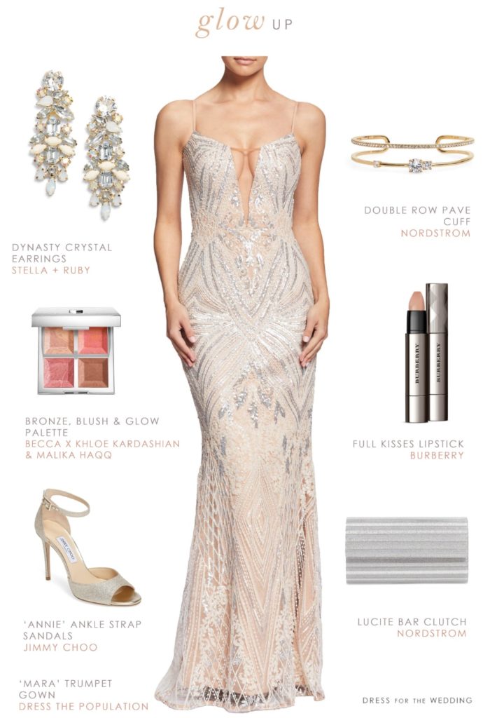 Blush and platinum beaded sparkly gown for a formal 