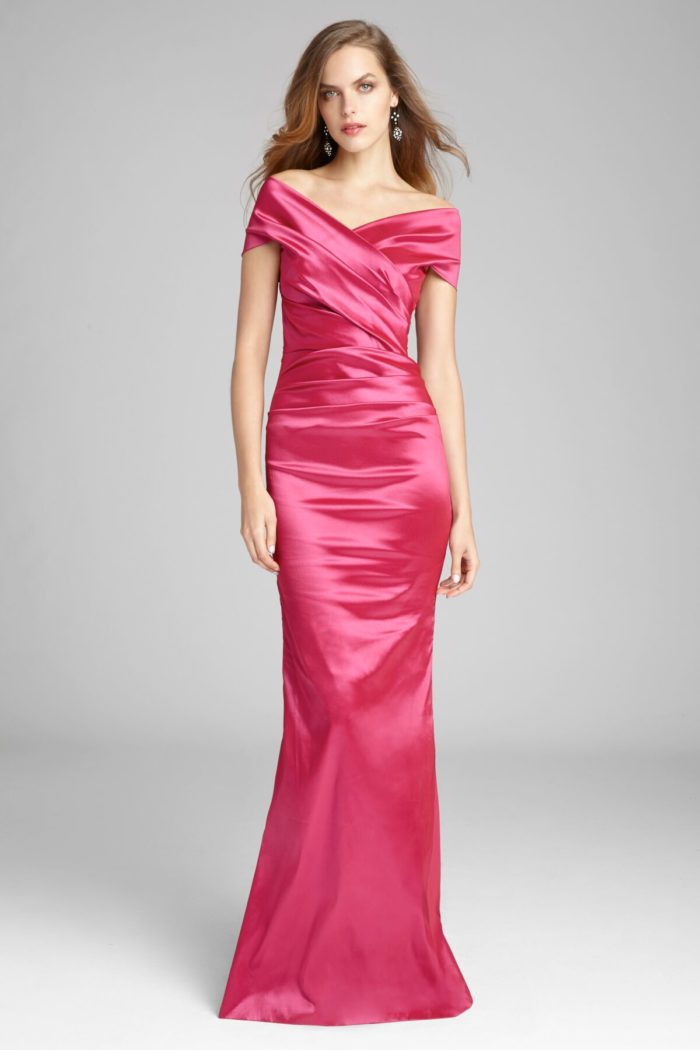 Hot pink off the shoulder gown