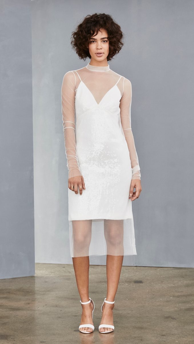 Little white sequin slip dress with sheer overlay