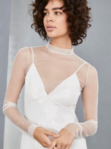Sheer modern short white dress for wedding
