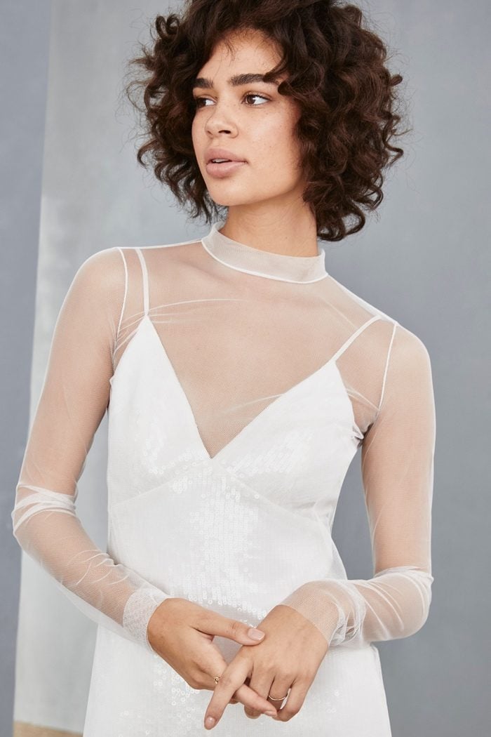 Sheer modern short white dress for wedding