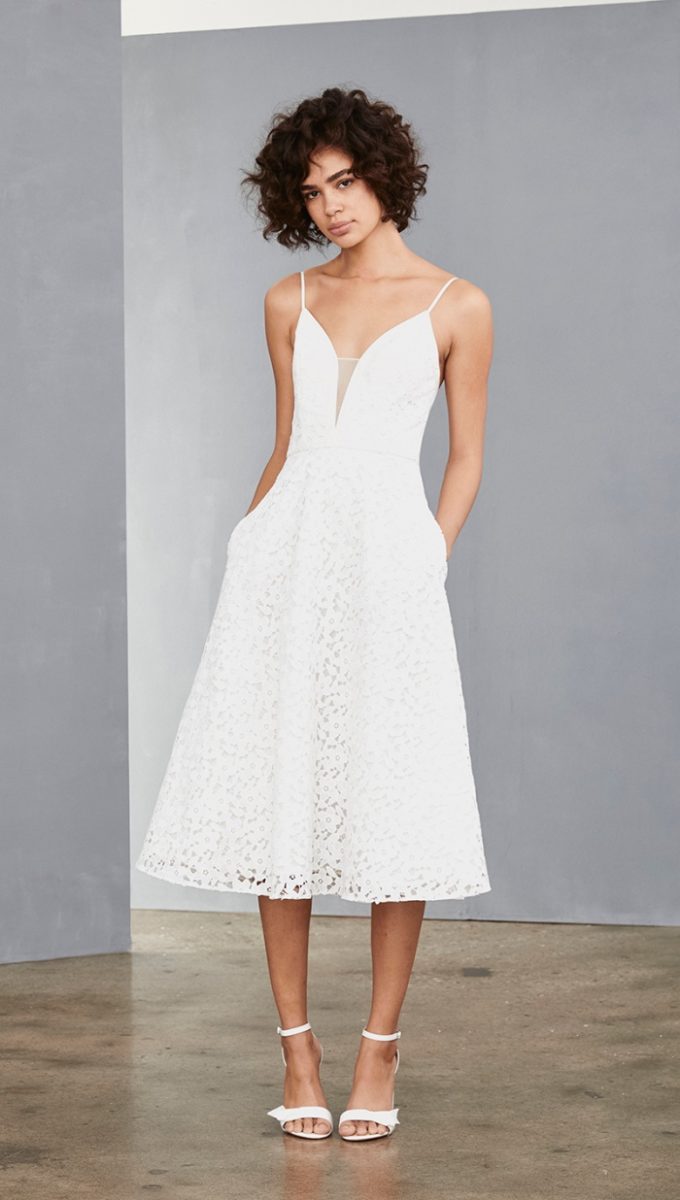 White lace midi dress with spaghetti straps