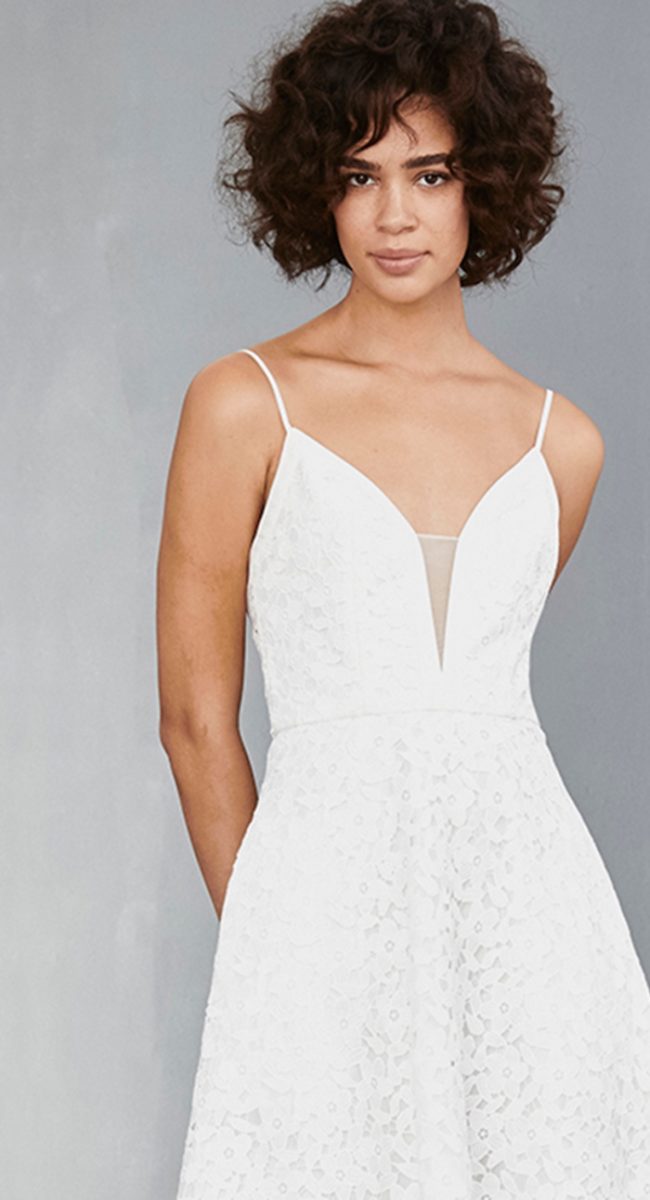 Plunge neckline white midi dress | Amsale