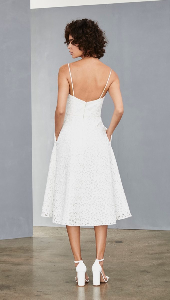 Spaghetti strap white lace dress for wedding or bride