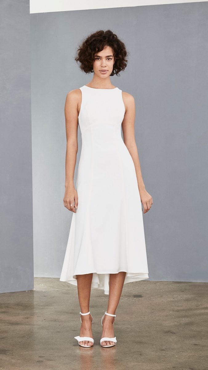 High neck hi low white midi dress | Amsale