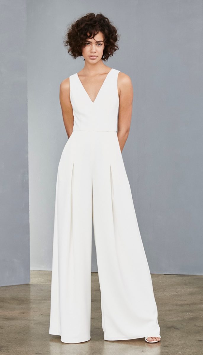 White Amsale bridal wide leg jumpsuit