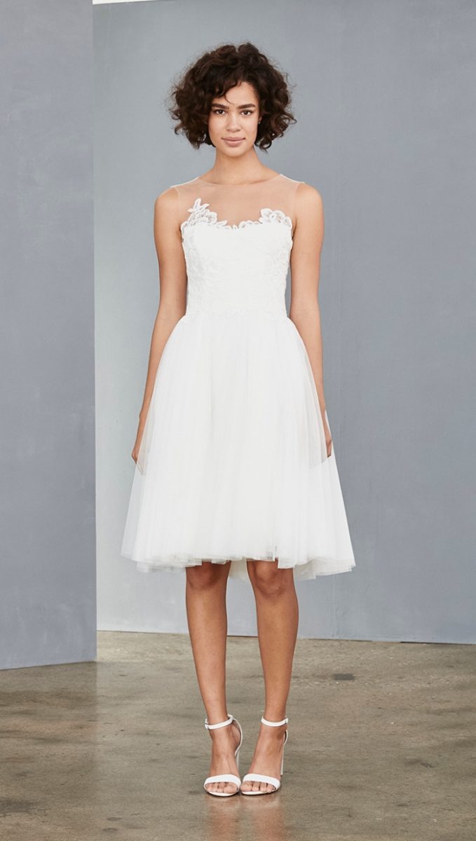 Tulle illusion short white dress from Amsale