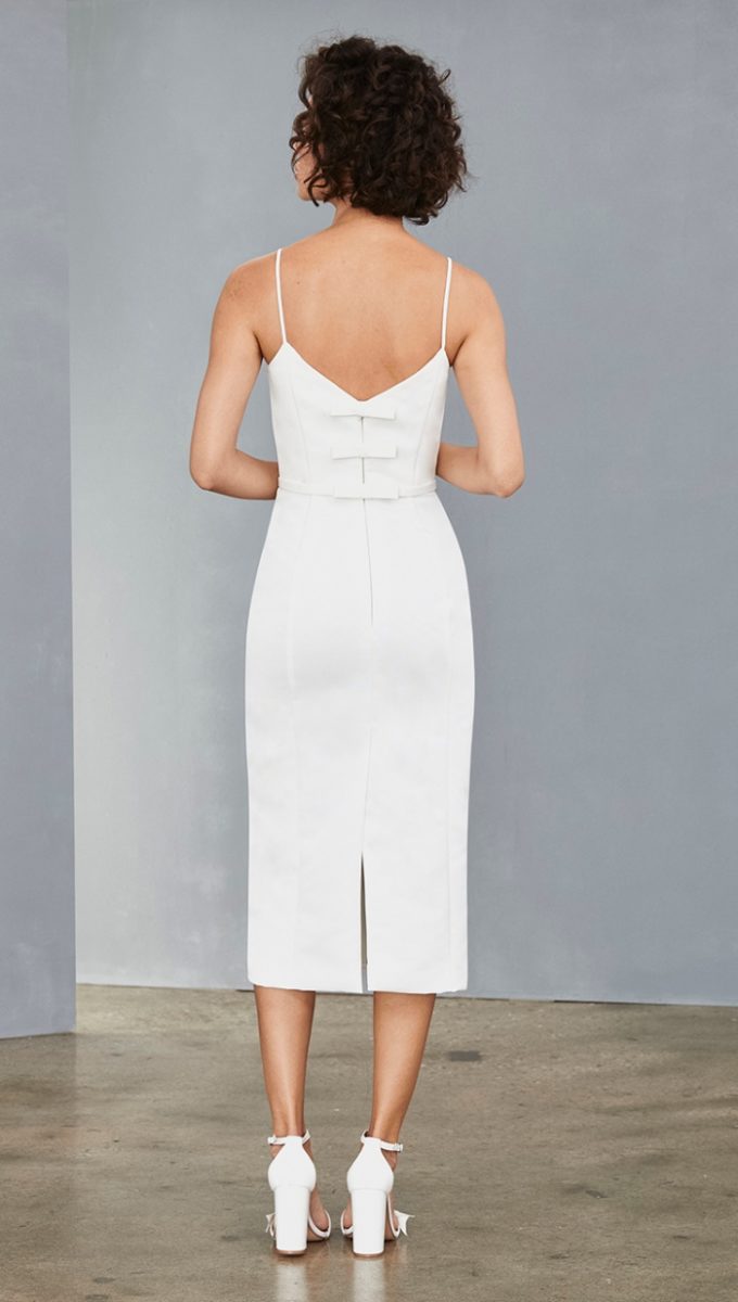 Bow back short white spaghetti strap dress