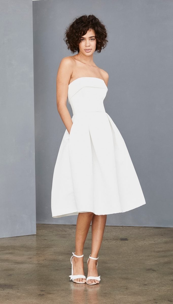 Strapless white short fit and flare dress | Amsale