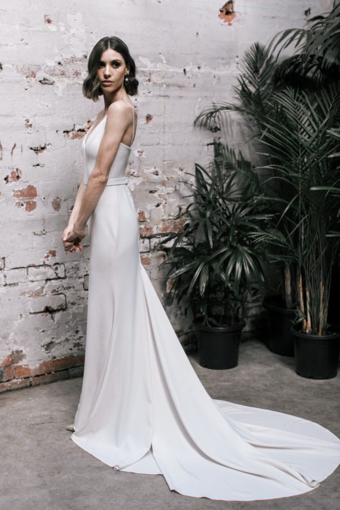 Sleek wedding dress with leg slit from KWH Wild Hearts Collection
