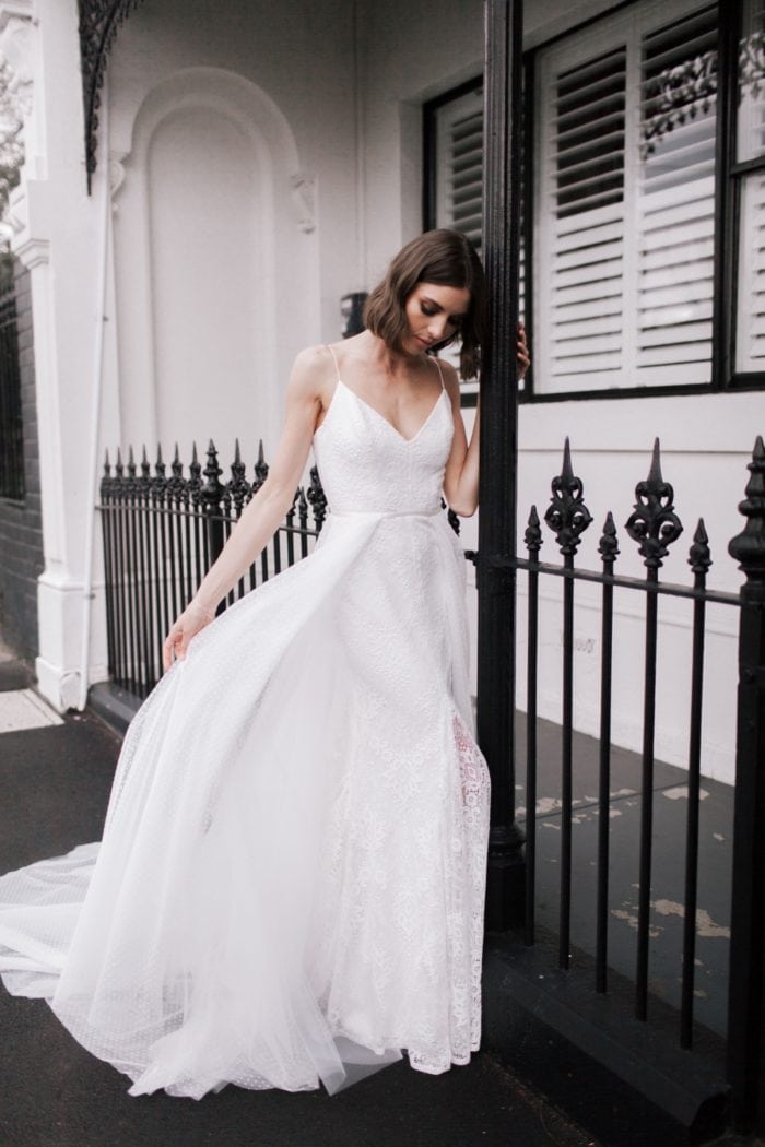 Karen Willis Holmes wedding dresses | Justine gown with Alice train and overskirt