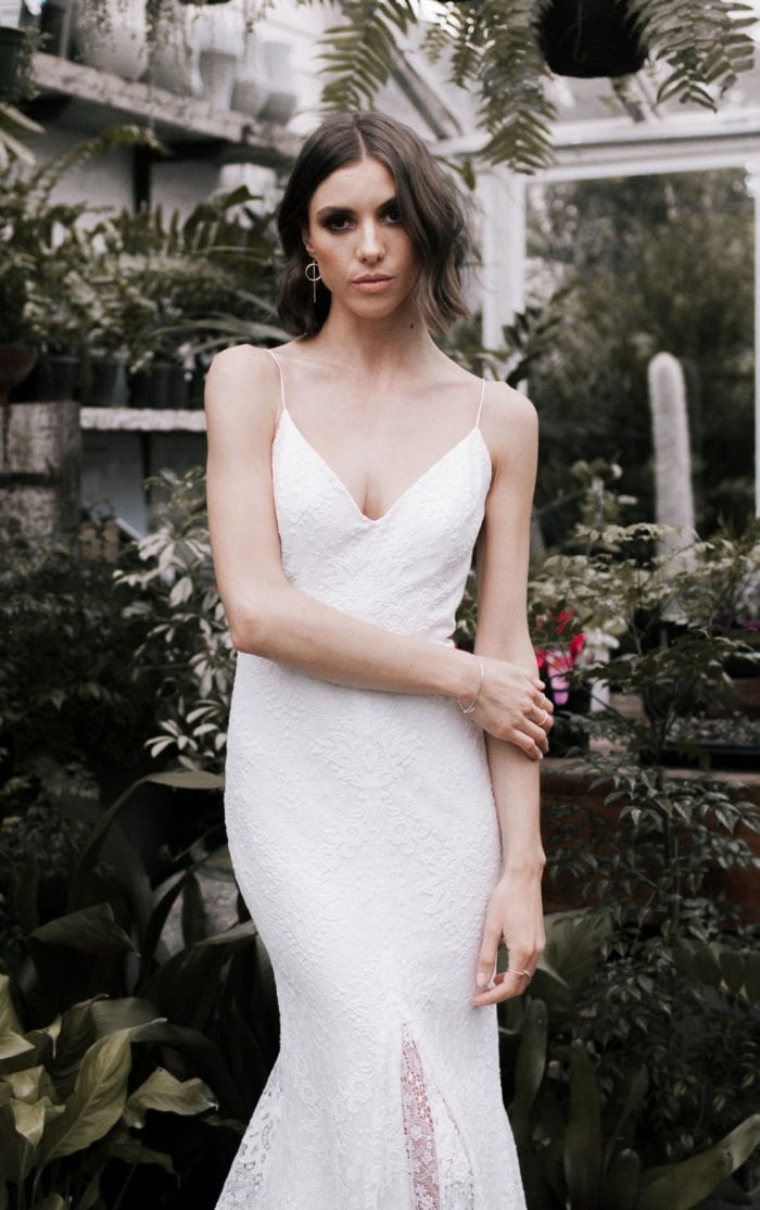 Wild Hearts spaghetti strap wedding dress.