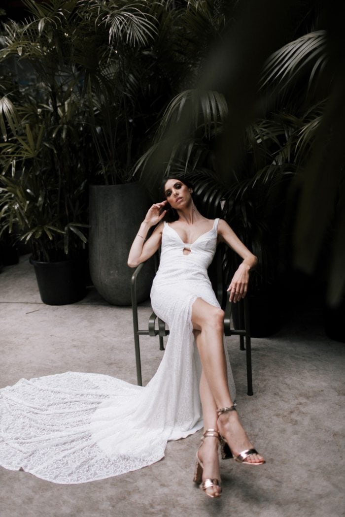 Boho low cut wedding dress Kendall gown Karen Willis Holmes