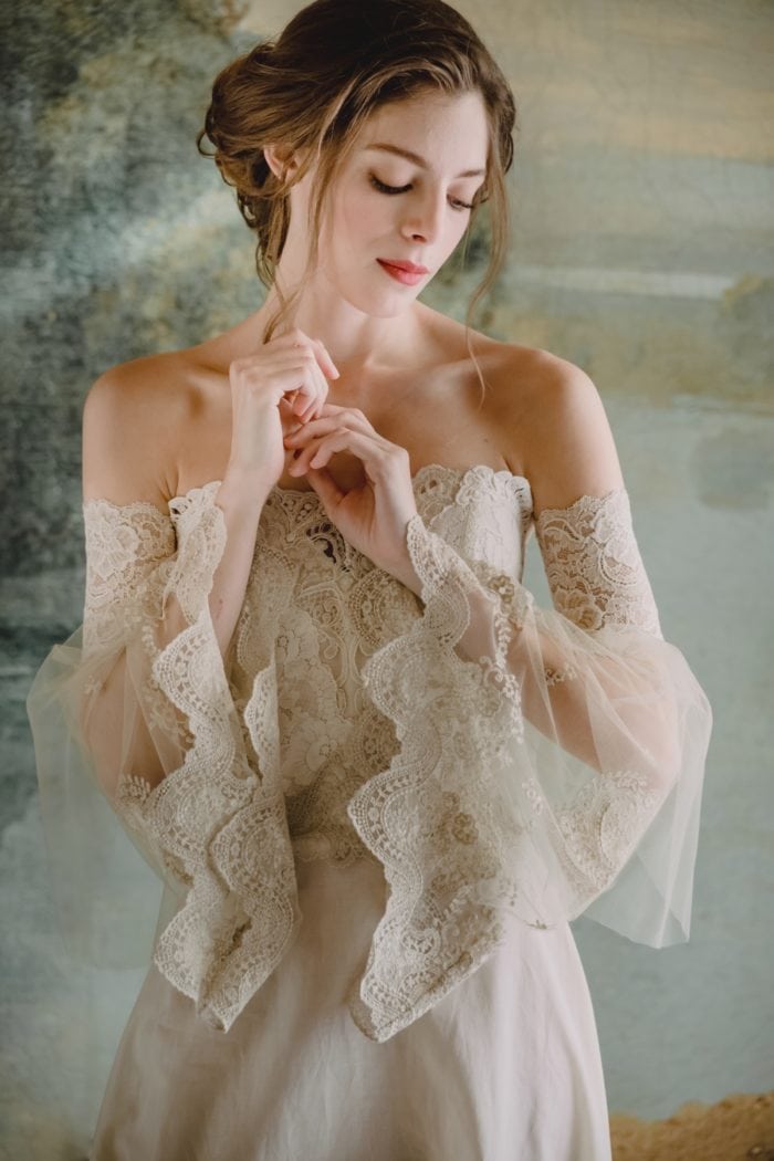 Romantic bell sleeve wedding dress