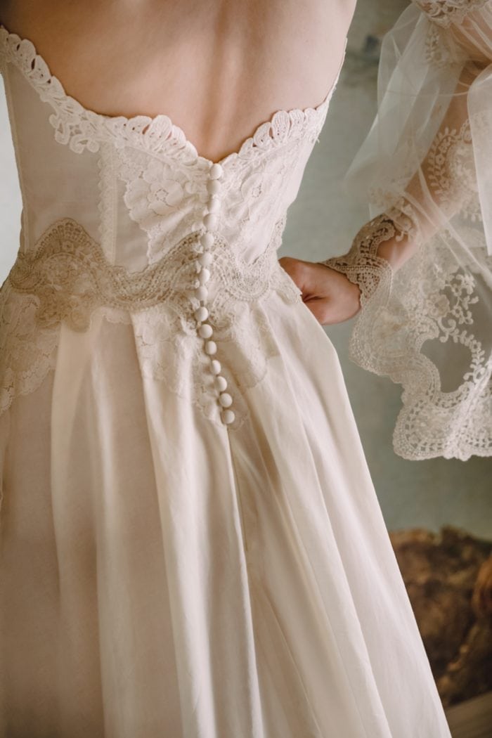 Button detail on Marie bridal gown Claire Pettibone