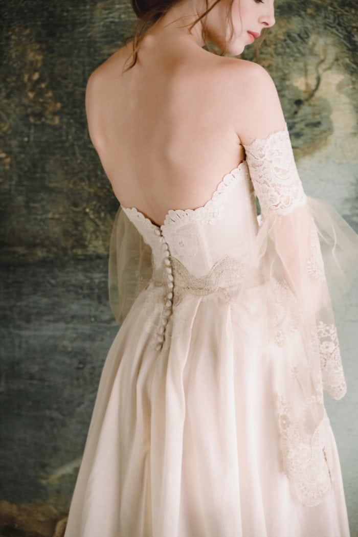 Timeless collection. Button detail on Marie bridal gown Claire Pettibone