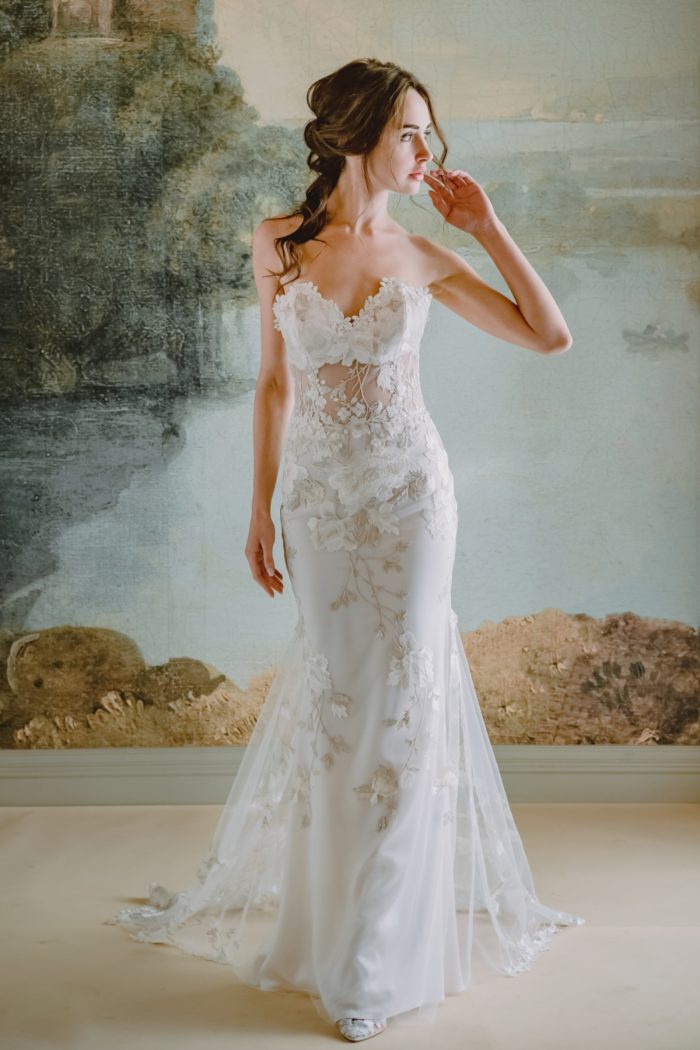 Odessa bridal gown | Sheer floral strapless wedding dress