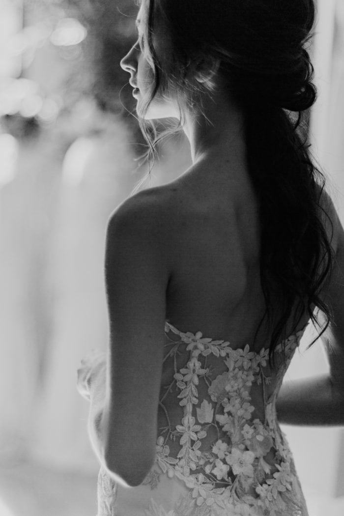 Sheer lace back wedding dress by Claire Pettibone Odessa gown