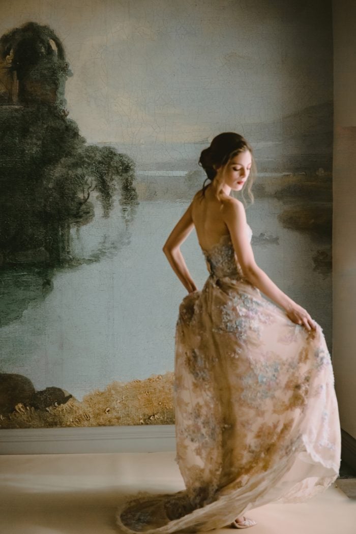 Rose gold wedding dress with floral details Ophelia bridal gown