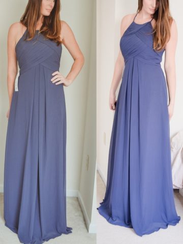 Try on affordable bridesmaid dress from Azazie Ginger in Stormy