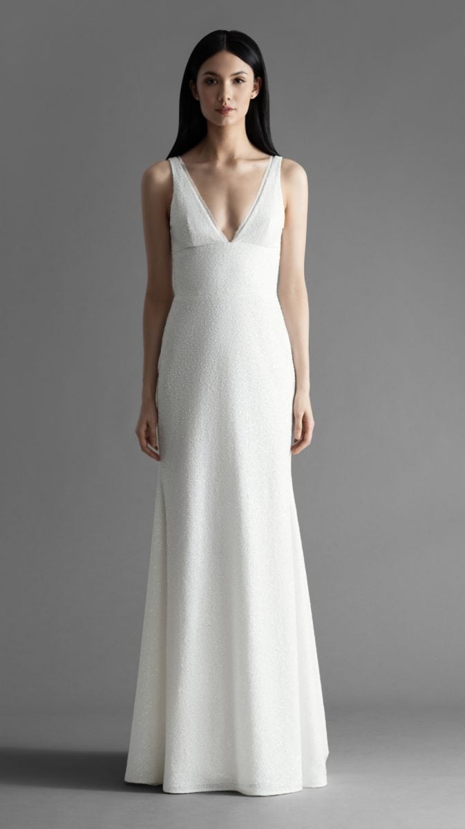 V neck white sequin wedding dress Brinlee gown