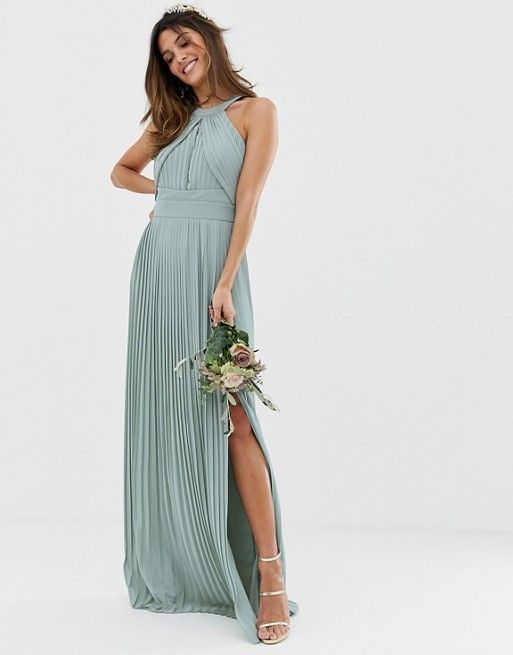 Seaglass sage grene pleated maxi dress for bridesmaids