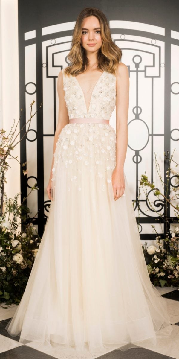 Colette gown, a floral bridal gown with deep v neckline by Jenny Packham