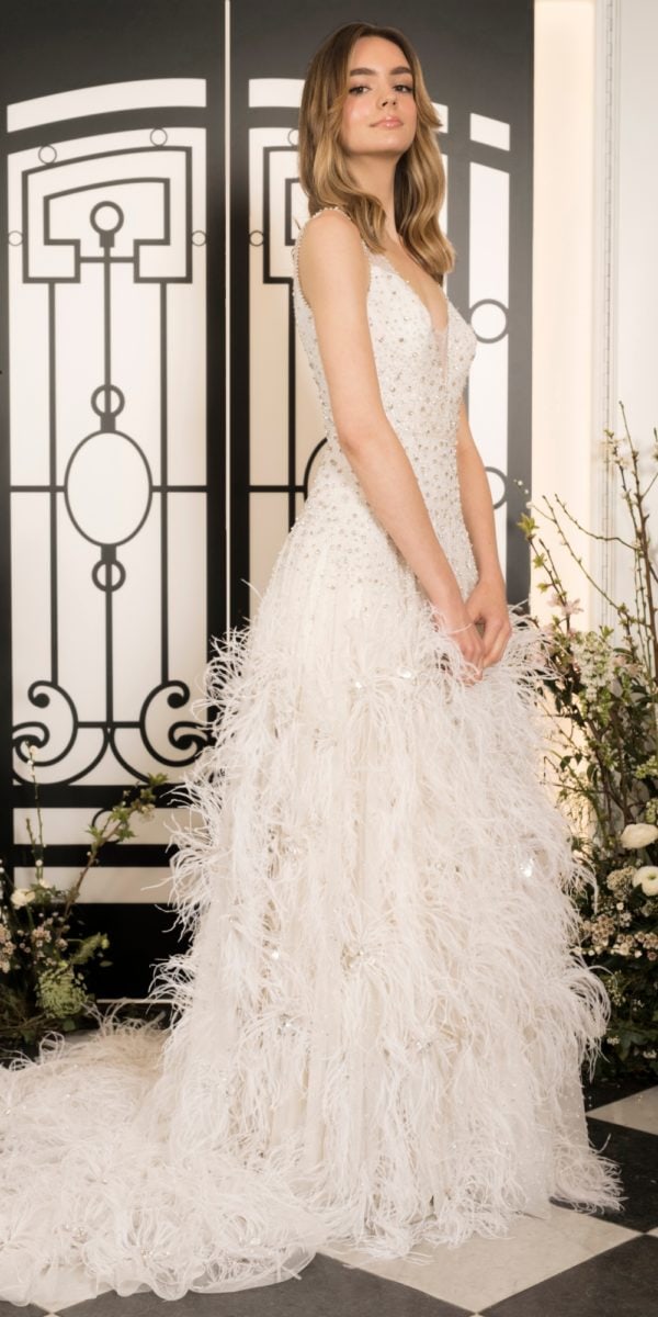 Etoile by Jenny Packham | Beaded wedding dress with ostrich feather skirt