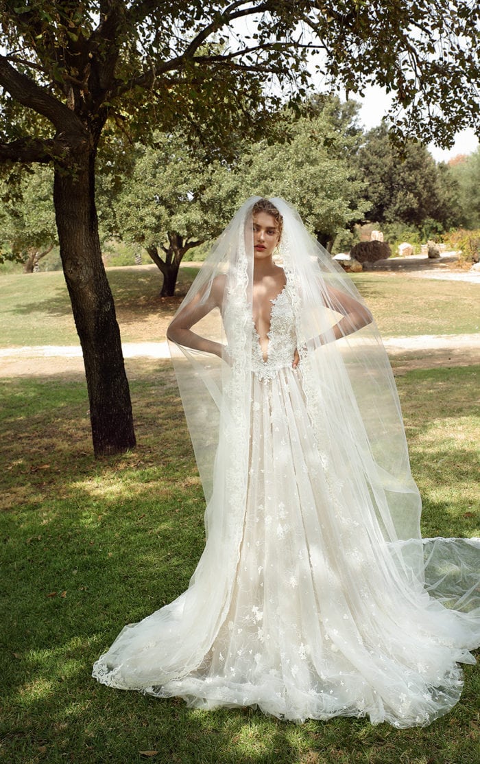 Floral bridal gown with plunge neckline | GALA Galia Lahav