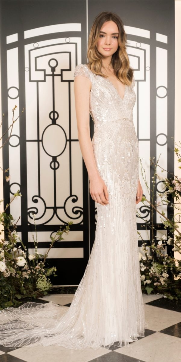 Beaded cap sleeve fitted wedding dress | Jackie by Jenny Packham