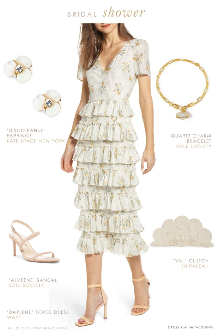 Tiered floral ivory dress for bridal shower