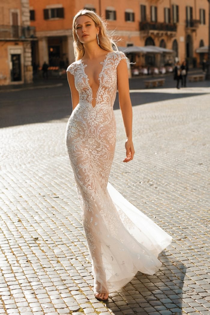 Cap sleeve plunge lace 2020 Berta Privee Wedding Dresses