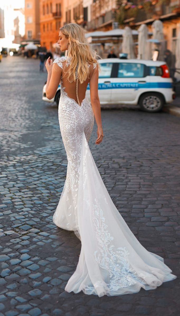 Berta Privee bridal gown with train and buttons up the back