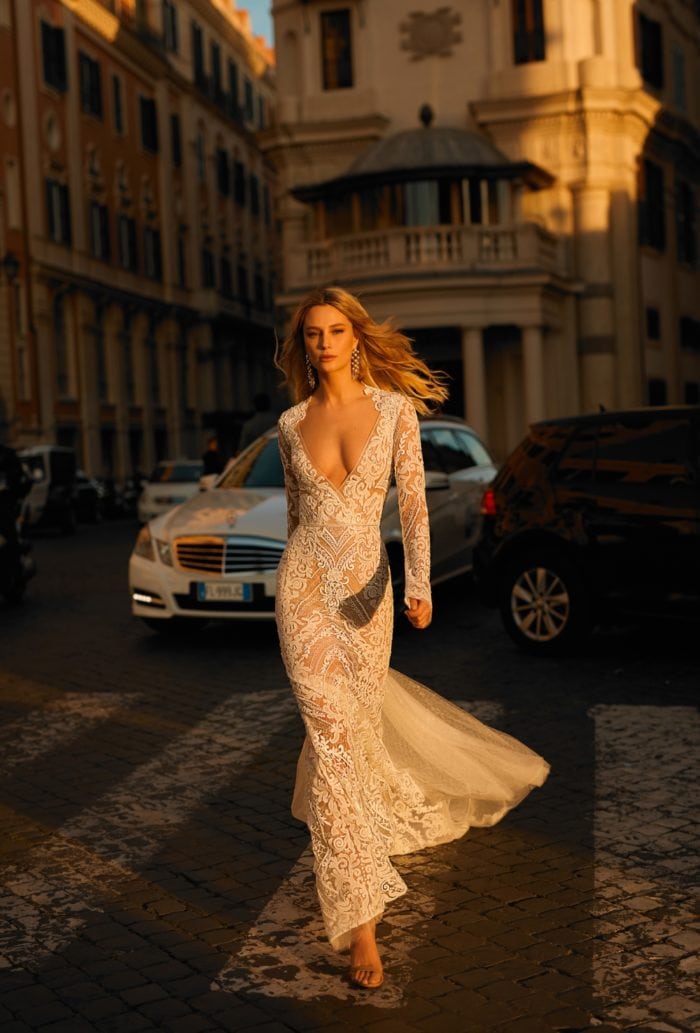 Deep v neck lace Berta Privee No 2 Wedding Dresses