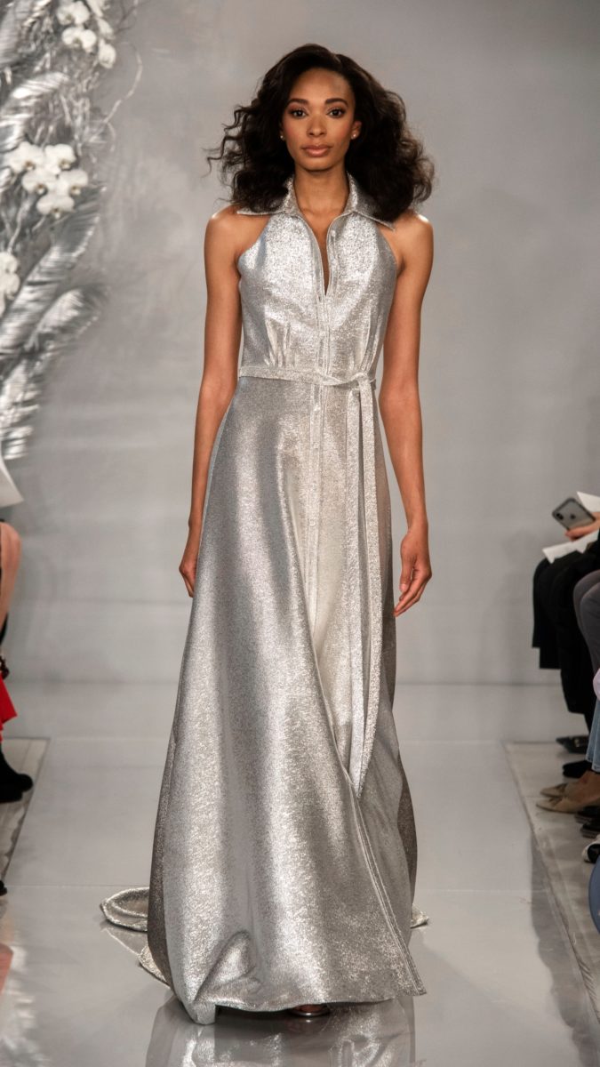 Platinum wedding dress by Theia | Iman Gown