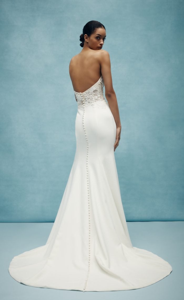 Strapless 2020 wedding dress with lace bodice and buttons up the back