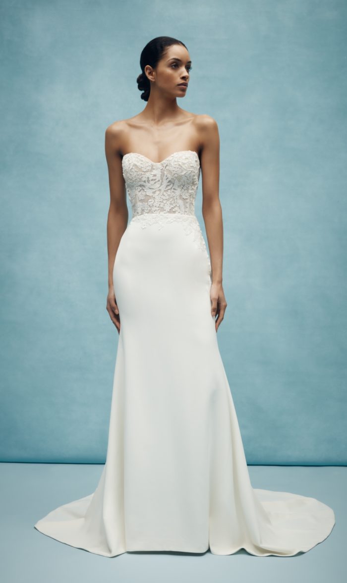 Lace bodice strapless classic wedding dress Anne Barge Spring 2020