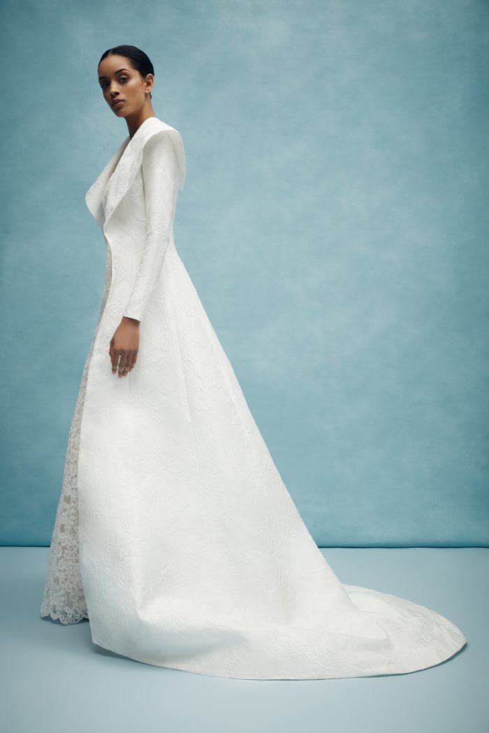 Structured long jacket bridal gown by Anne Barge