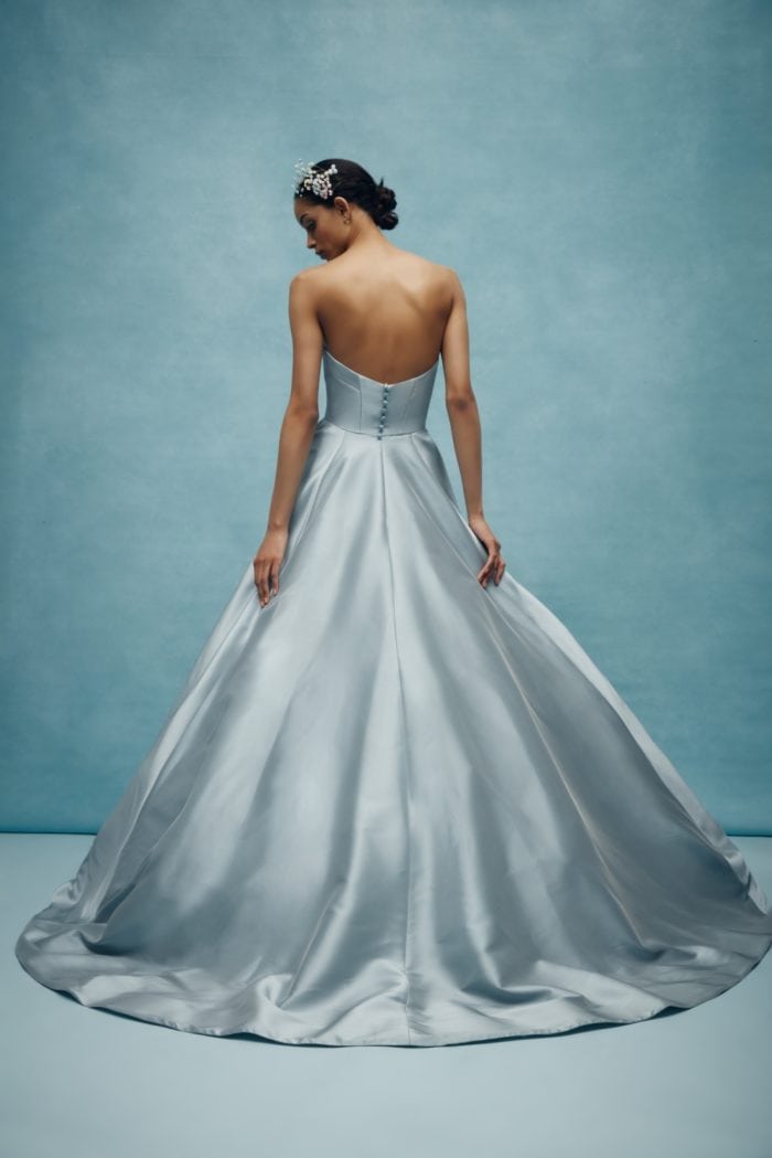 Blue strapless designer wedding dress