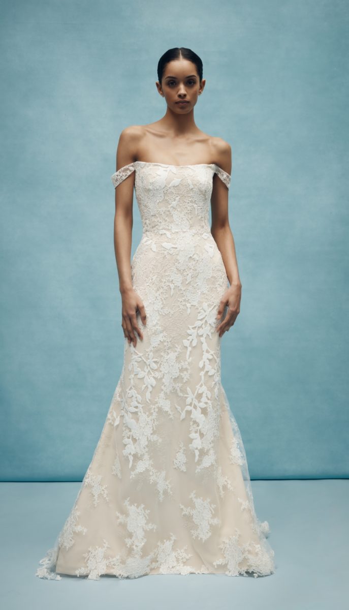 Off the shoulder lace bridal gown by Anne Barge Spring 2020 Wedding Dresses