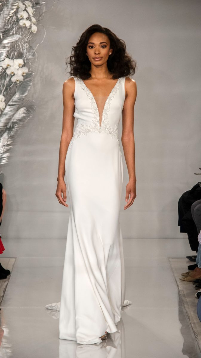 Plunge neckline bridal gown | Adrienne by Theia Bridal