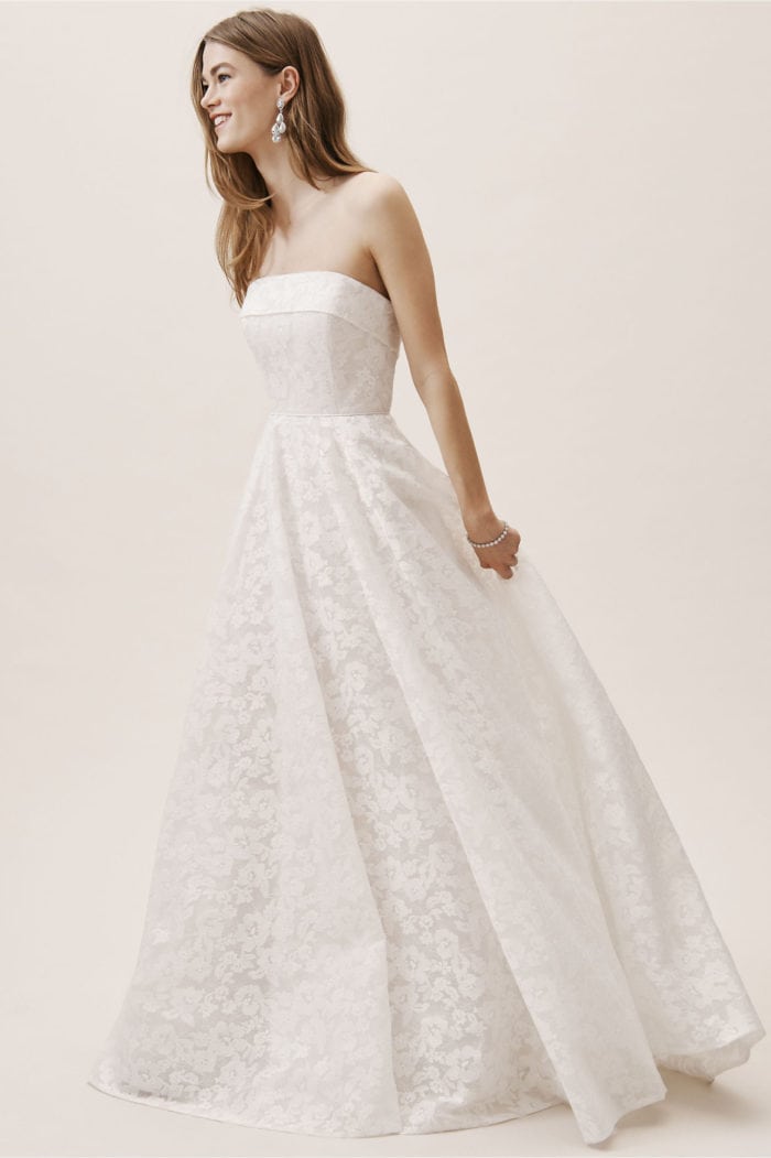 Strapless lace ball gown wedding dress